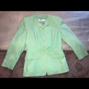 Vintage Escada Mint Green Skirt Blazer Suit with Cream Buttons & Piping